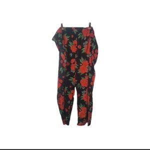 Floral Black and Red Women's Pants